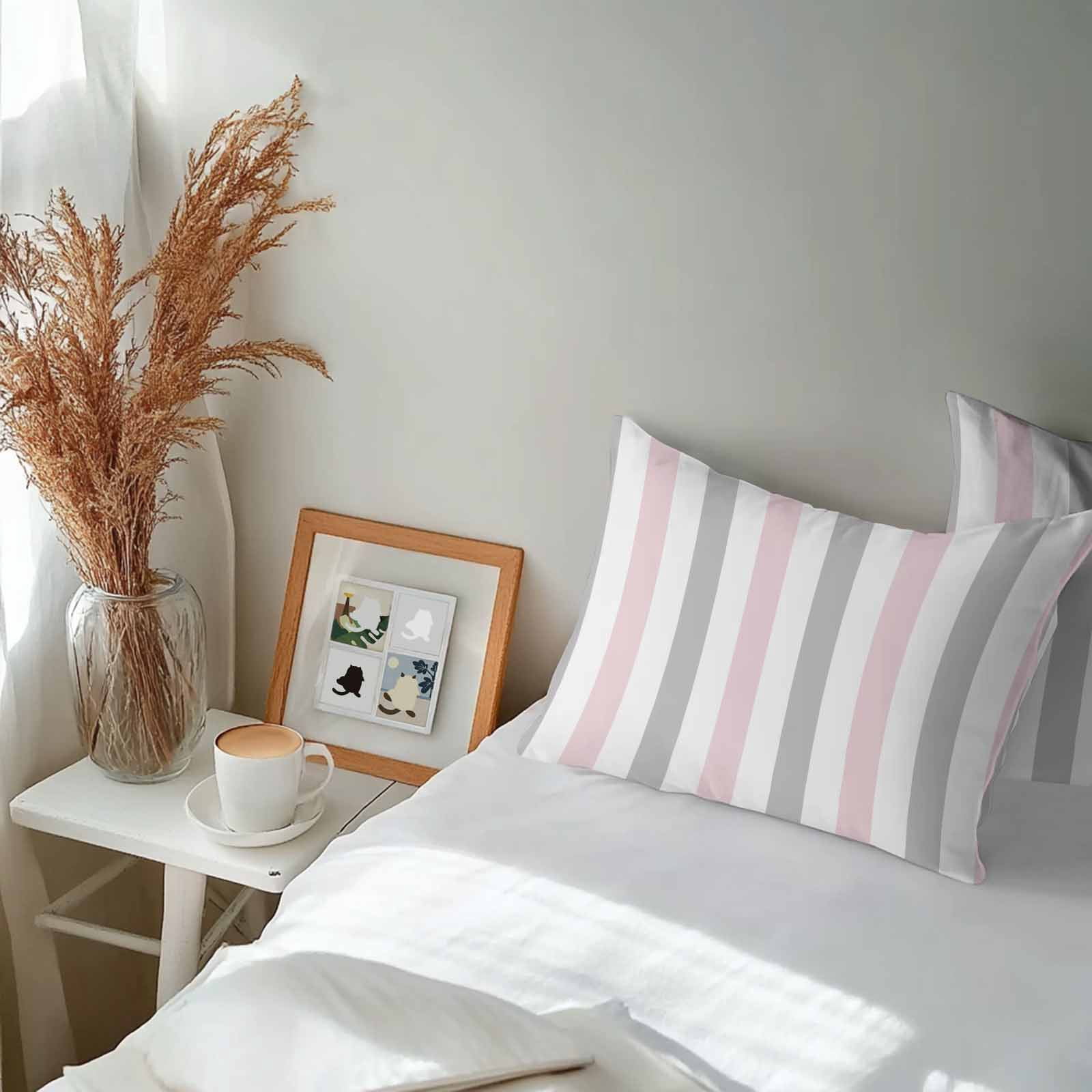 Outdoor Waterproof Throw Pillow Covers Set of 2 Pink Grey Striped Decorative Pillowcases Lumbar Outdoor Pillows Cushion Case 20x12 Inch Vertical Stripes Patio Pillows for Couch Sofa Bed Garden