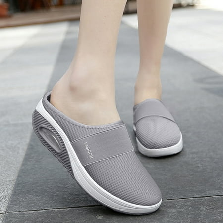 

ZXHACSJ Women s Air Cushion Slip-On Walking Shoes-Breathable With Arch Support Knit Casual Shoes Gray 41