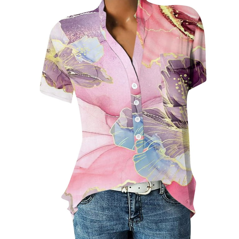 Sksloeg Blousess for Womens Business Casual Marble Print Blouse