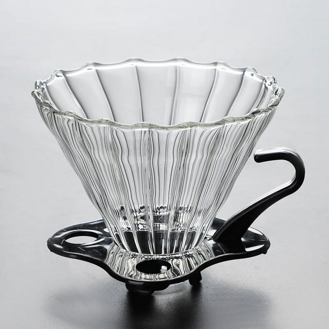 Mistaha Heat-resistant thickened glass cloud coffee pot V60 coffee filter cup hand-made pot with lid can be customized logo Large funnel with black plastic holder