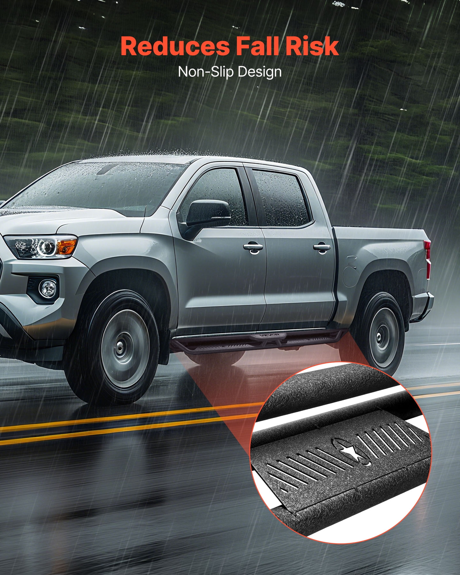 VEVOR Running Boards, 6 Inches Side Steps Compatible with 2005-2023 Toyota Tacoma Double Cab, Black Carbon Steel Nerf Bars, 550 lbs Load Capacity, Wide Non-Slip Hollow Surface with Rustproof Coating