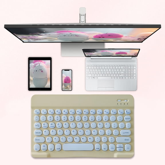 PPgejGEK Bluetooth Keyboard Color Backplane Keyboard Round Cap Keyboard Portable BT Wireless Keyboard for android PC Tablet up to 30% off
