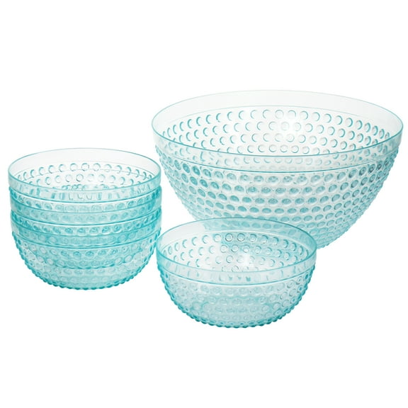 Gibson Home Plastic Bowl Set w Serving Bowl in Light Blue