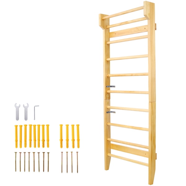 Ambifirner Gymnastics Wood Stall Bar, Multi-use Swedish Ladder- Wall Mounted Pull Up Bar-Physical Therapy for Stretching and Various Exercises,Indoor Home Gym Workout Yoga