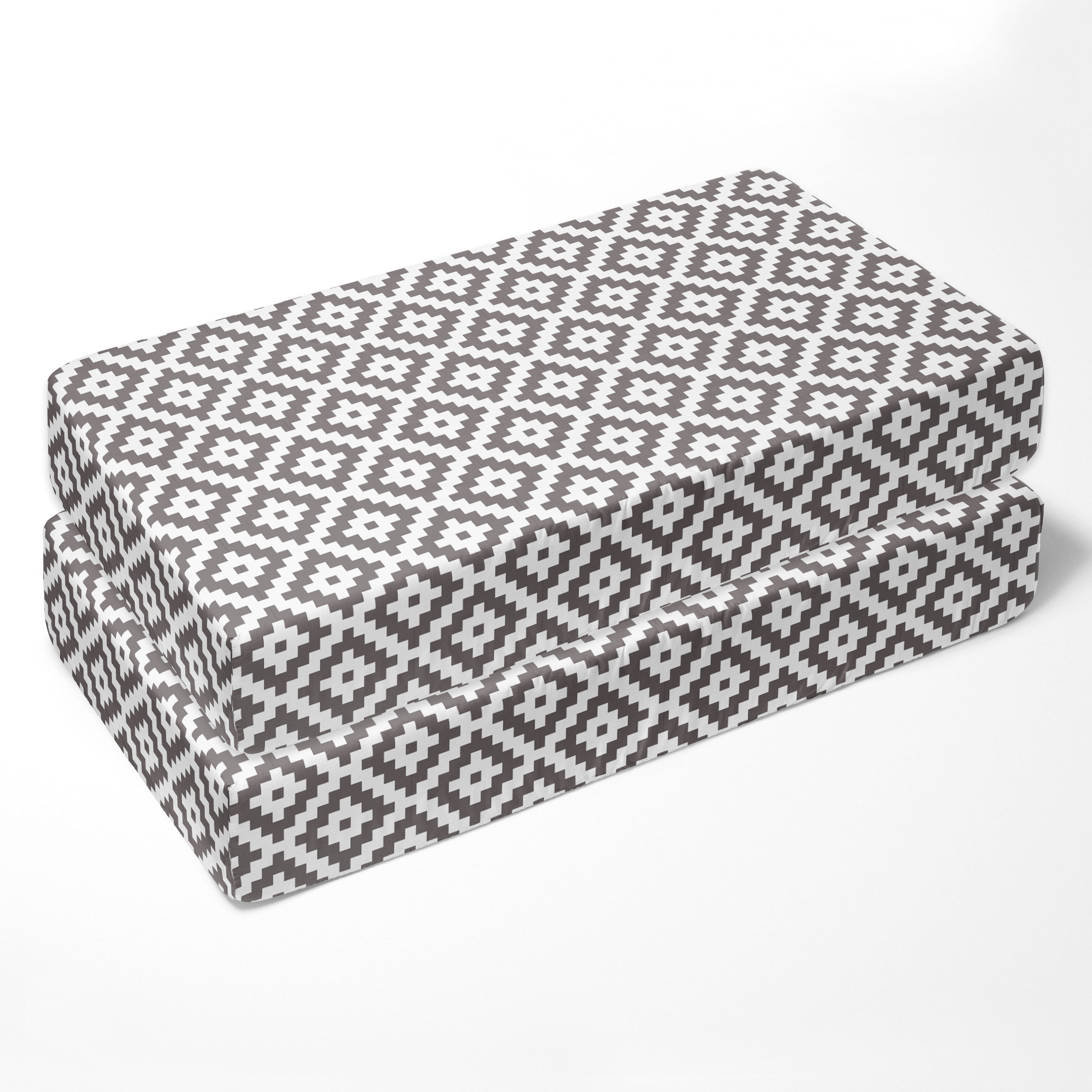 Bacati - Crib or Toddler Bed Fitted Sheet, Aztec Love Grey