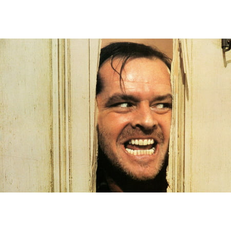 Jack Nicholson in The Shining grinning menacingly through door classic scene 24x36