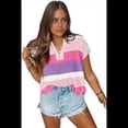 thumbnail image 2 of Camisetas de Verano para Mujer, Suéter Multicolor con Cuello en V, Rosa y , Talla L, 2 of 8