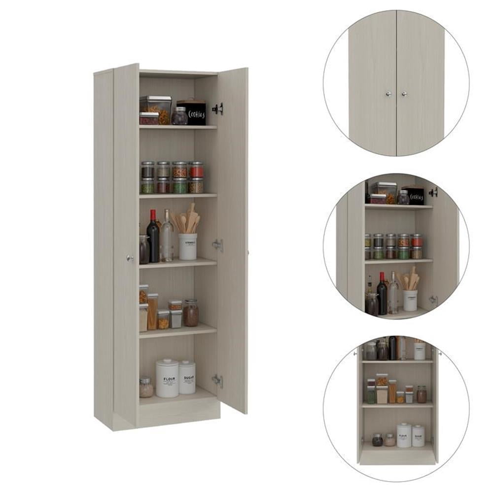 Pemberly Row Modern Off White Engineered Wood Multistorage 70" Two Door Pantry