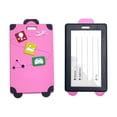thumbnail image 2 of Travel Tags for Luggage, Silicone Luggage Tags, Cute Luggage Tag, Suitcase Identifier, Soft Rubber Pink 4.5X2.5 in Design with Hot Air Balloon Icon, Train Icon, Car Icon, Airplane, 2 of 6