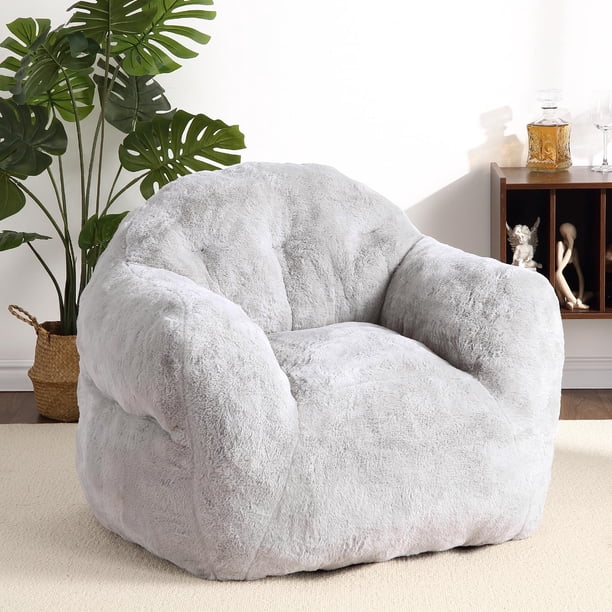 Puf grande para interiores: sofá tipo puf con amplios reposabrazos y asiento de espuma de alta densidad. Ideal para la sala, el dormitorio o la sala de juegos. Gris claro