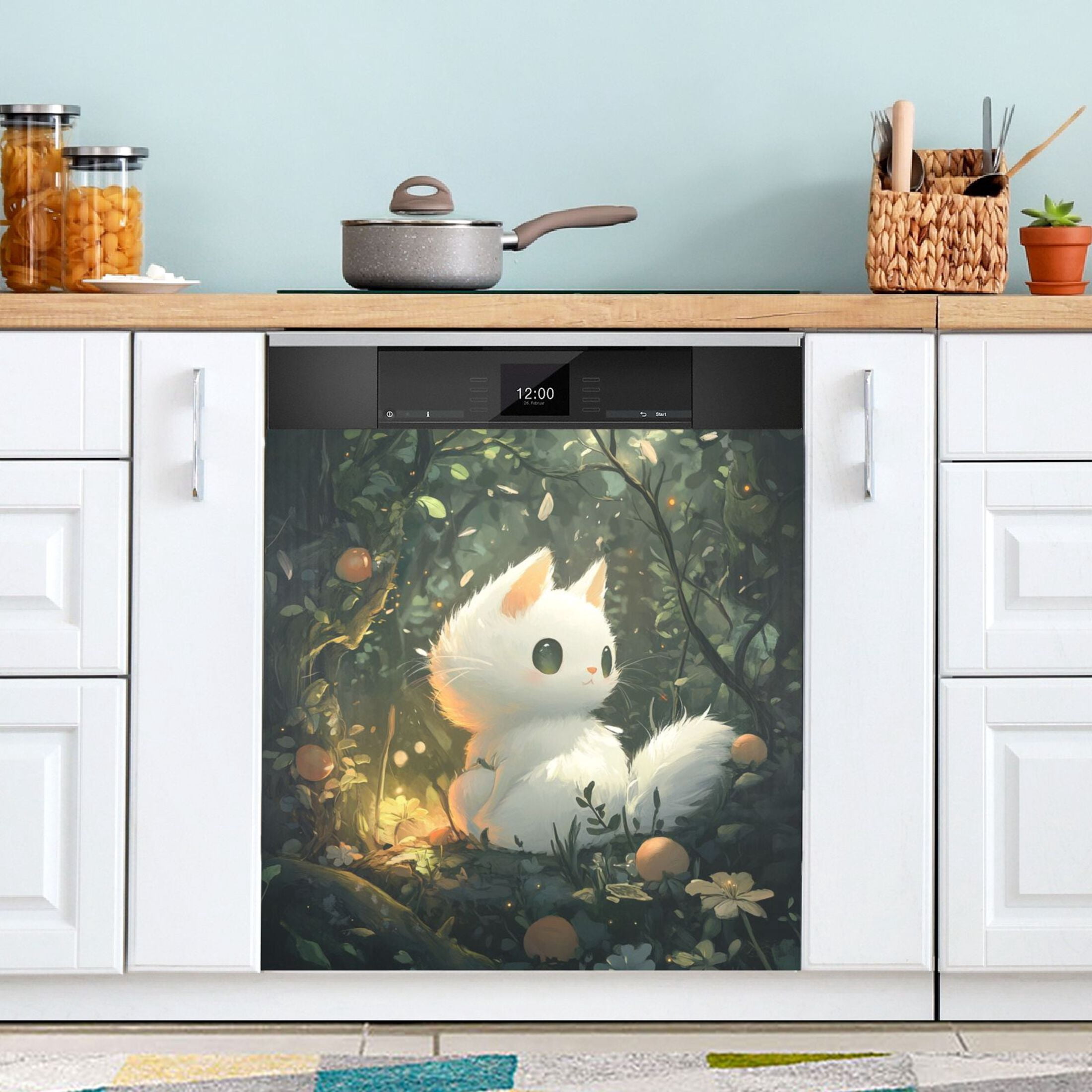 Dishwasher Magnetic Sticker 23x26 Inch Refrigerator Magnetic Sticker Washing Machine Magnetic Sticker Kitchen Panel Magnetic Sticker Home Decor Cartoon Beautiful White Cat