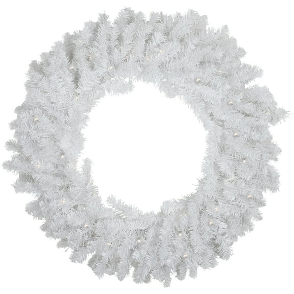 Pre-Lit LED White Canadian Pine Artificial Christmas Wreath 30-Inch Clear Lights