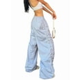 thumbnail image 4 of Womens Parachute Pants Wide Leg Baggy Pants Y2K Elastic Waist Jogger Sweatpants Track Pants Streetwear Light Blue M, 4 of 8