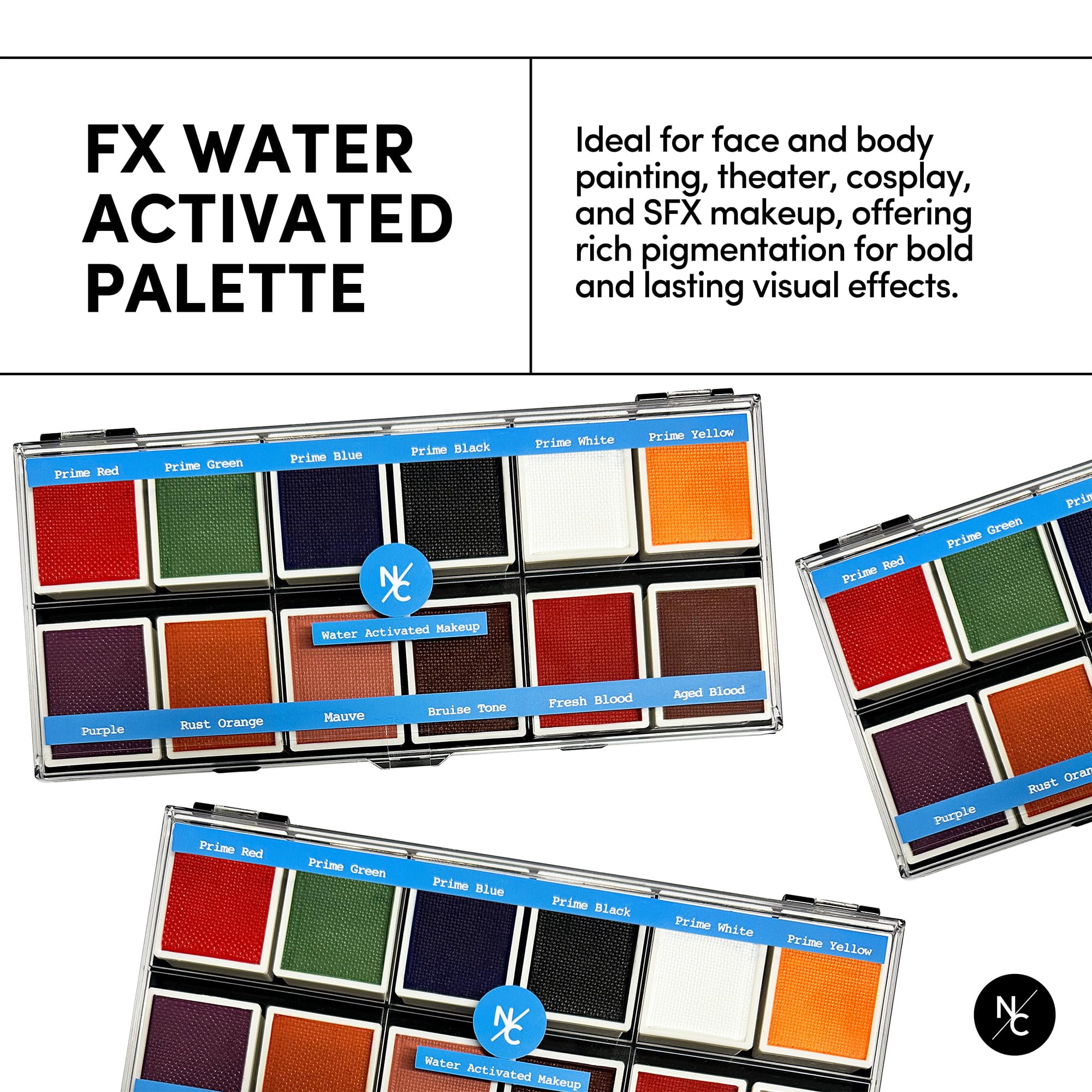 Narrative Cosmetics FX 12-Color Palette - Water-Activated Face & Body Paint for SFX, Theater, Cosplay - High-Pigment, Blendable SFX Makeup, Easy-to-Use for Film & TV