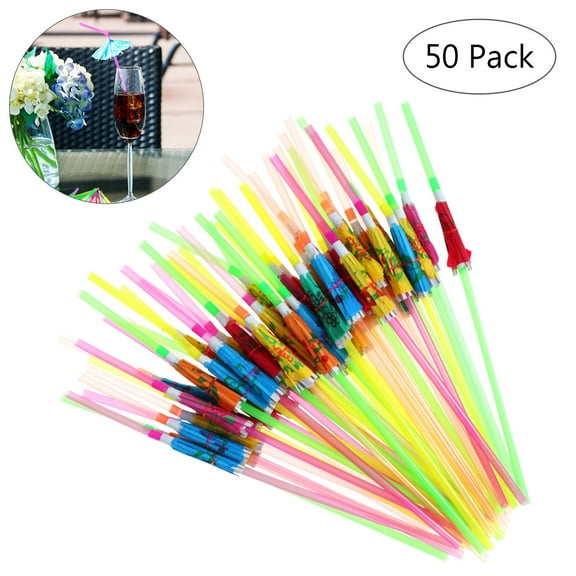 Worgeous TINKSKY 50pcs Fluorescent Umbrella Straws Disposable Drinking Suckers Tubularis for Bar Club DIY Drink (Mixed Color)
