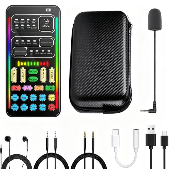 GJX Voice Changer Kit with Mini Mic,Type-C Adapter,8 Effects|Complete Kit with Mini Mic and Type-C Adapter,8 Voice Effects,Plug-And-Play Setup for Pc Xbox,Switch,And Phones.