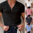 thumbnail image 6 of Men Casual Henley Neck Plain Loose T-Shirt Short Sleeve Muscle Shirts Top Blouse, 6 of 11
