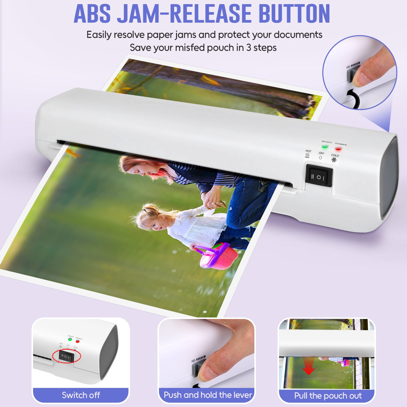 9" Thermal Laminator Machine for A4, 4-in-1 Laminator Set, Includes 40 Laminating Pouches, Paper Trimmer & Corner Rounder, for Home Office School Use - White