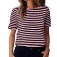 thumbnail image 2 of Womens Short Sleeve Tunic Tops Casual Striped Print T Shirt Crew Neck Top Blouse Tee Tops, 2 of 7