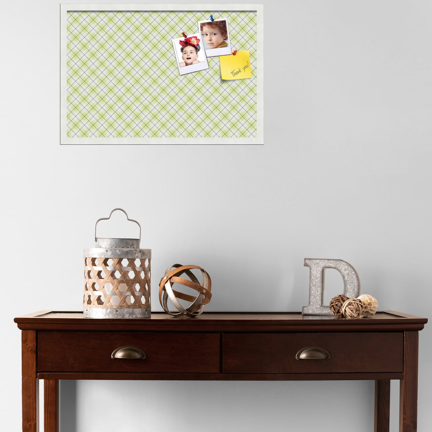 PinPix ArtToFrames 25x16 Custom Cork Bulletin Board Argyle Light Yellow   Poster Board Has a Fabric Style Canvas Finish, Framed in Satin White Frame (PinPix-642)