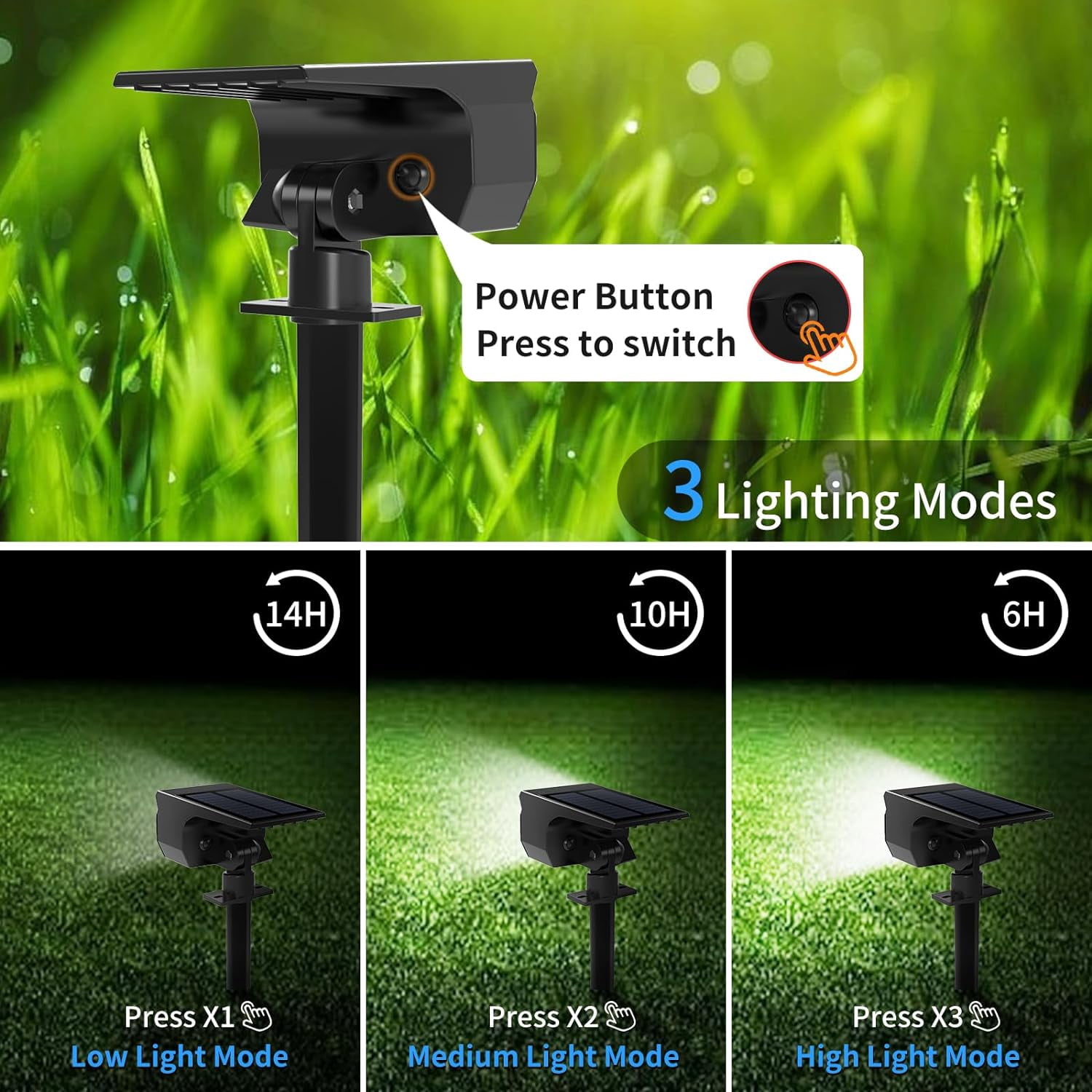 Solar Lights Outdoor, 6 pack, 3 Modes, 2-in-1 Auto On/Off, Waterproof Landscape Solar Spotlights for Yard, Garden, Wall, Pathway - Cool White