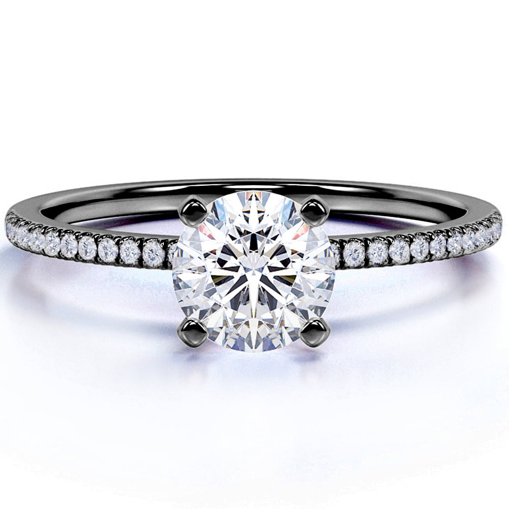 JeenMata 1.25 Carat Round Cut - Pave Setting - Engagement Ring in 18k Black Gold Over Sterling Silver
