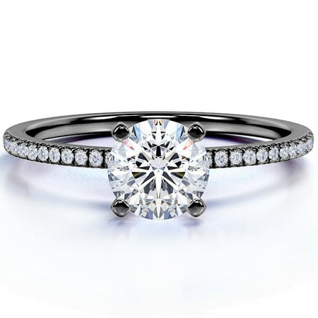 JeenMata 1.25 Carat Round Cut - Pave Setting - Engagement Ring in 18k Black Gold Over Sterling Silver