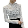 thumbnail image 2 of Fusipu Elegant Women Turtle Neck Long Sleeve Floral Lace Blouse Top Slim Base T-shirt, 2 of 8