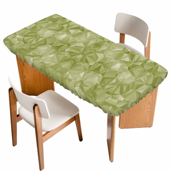 Sage Green Geometric Table Cloths for 5 Foot Rectangle Tables, Modern Stereotypic Abstract Art Patio Waterproof Elastic Fitted Tablecloths, Washable Rectangular Table Cover for Camping