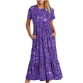 thumbnail image 2 of Taylonsss Women's Summer Casual Short Sleeve Crewneck Dress Casual Flowy Tiered Maxi Beach Dress With Pockets Shiny Print Dress, 2 of 8