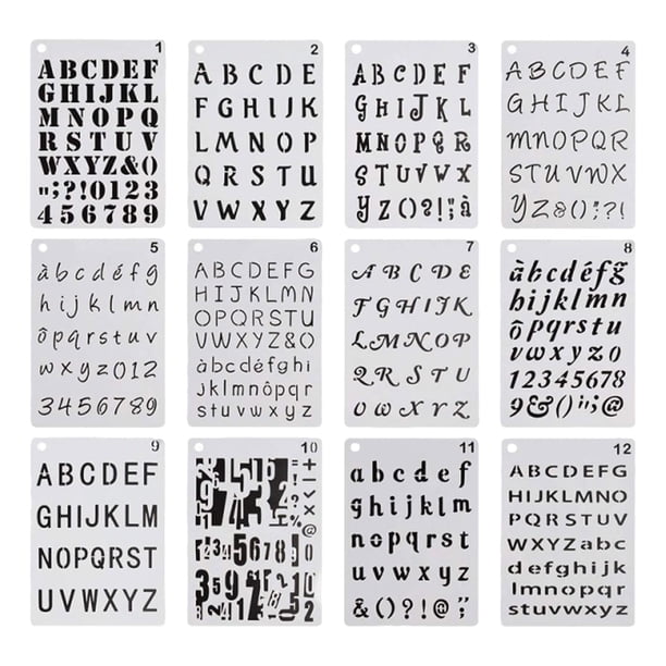 12 plantillas de letras para pintar, fáciles de limpiar, plantillas de números del alfabeto para proyectos de y manualidades.