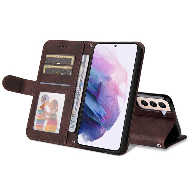 Estuche tipo billetera para Galaxy S22 Plus Estuches de teléfono magnéticos a prueba de golpes de cuero PU con correa para la muñeca y tarjeta de identificación Bolsillo para ANGGREK Otros