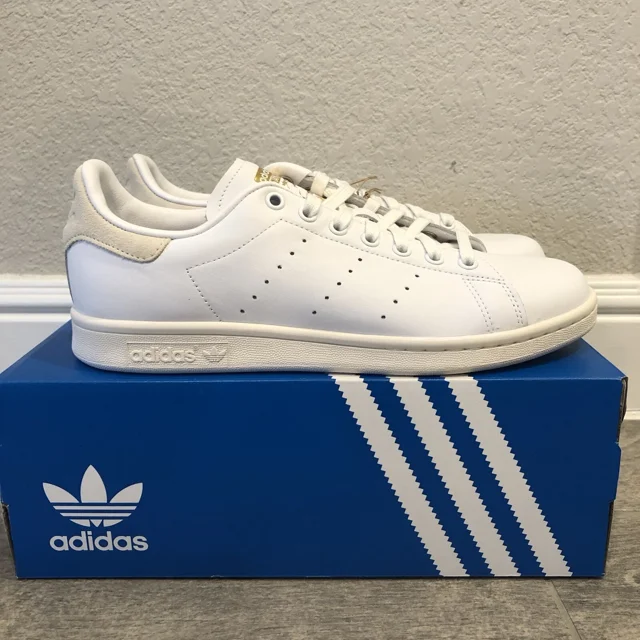 New Adi-das Stan Smith Classic Sneakers White Beige Leather Men’s Shoes Size 10