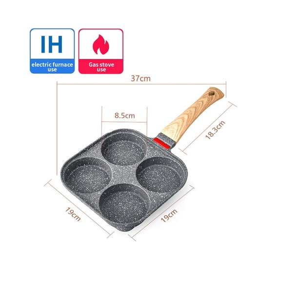 Nonstick Frying Pan Skillet, Healthy Stone Cookware Pan, (Universal 19x19) Gray   Woodgrain Large Handle