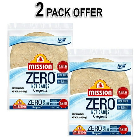 Mission Zero Net Flour Tortillas - 0g Net Carbs - Keto Certified - 8.0" Soft Taco - 8 Count, 11.29 oz. (2 Pack)
