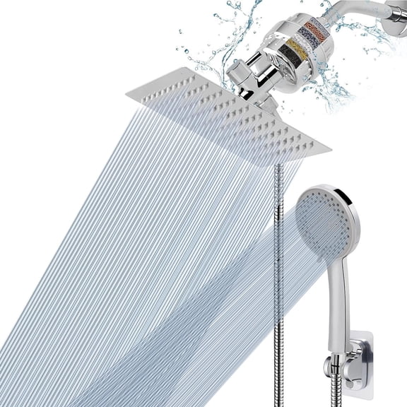 NearMoon Chrome Filtered Shower Head, 8 Inch Square Rainfall, 5 Settings