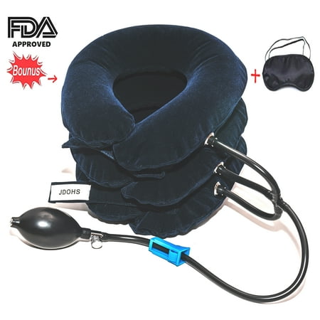 Cervical Traction Neck Pillow JDOHS Inflatable Neck Traction Cervical Neck Traction Device, FDA Approved Adjustable Neck Pillow and Brace for Neck Head & Shoulder Pain Relief Plus Free Bonus Sleep Mask ()