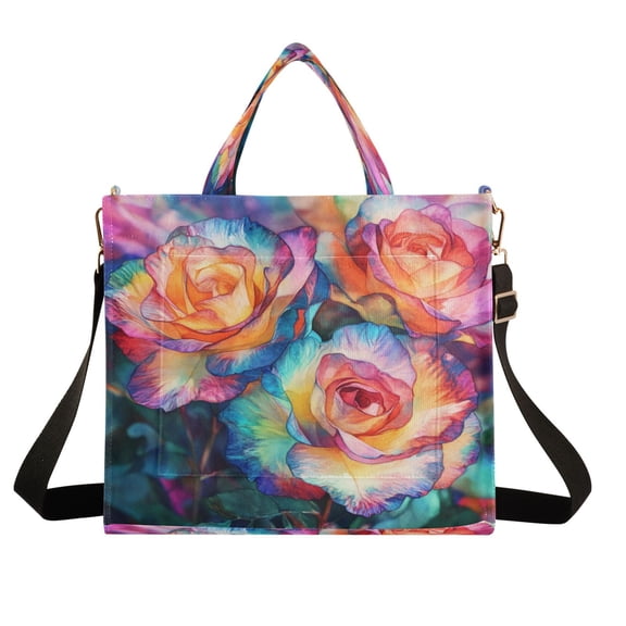 Wobogo Dyeing Rose Corduroy Tote Bag for Women Travel Crossbody Bag Purse Women Shoulder Bags Work Handbags Daily Commuter Bag 10.2×9inch