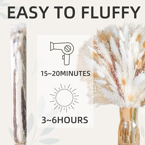 Premium 8-Variety Dried Pampas Grass Bouquet - Boho Wedding Flowers, Rustic Farmhouse & Home Table Decor Centerpiece, Natural Dried Floral Arrangement (93 Pieces)