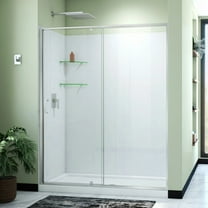 DreamLine Flex 36 in. D x 60 in. W x 78 3/4 in. H Pivot Shower Door Base and White Wall Kit in Brushed Nickel