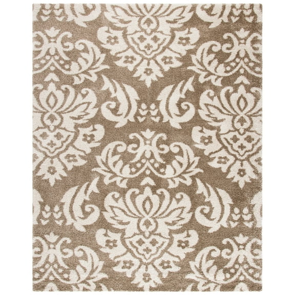 SAFAVIEH Florida Desmond Damask Shag Runner Rug, Beige/Cream, 2'3" x 19'
