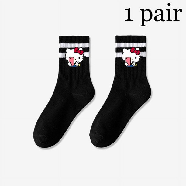 2024 nuevos calcetines Kawaii HelloKittys para mujer, casuales, de moda, de tubo medio, cómodos, multicolores, para primavera y otoño