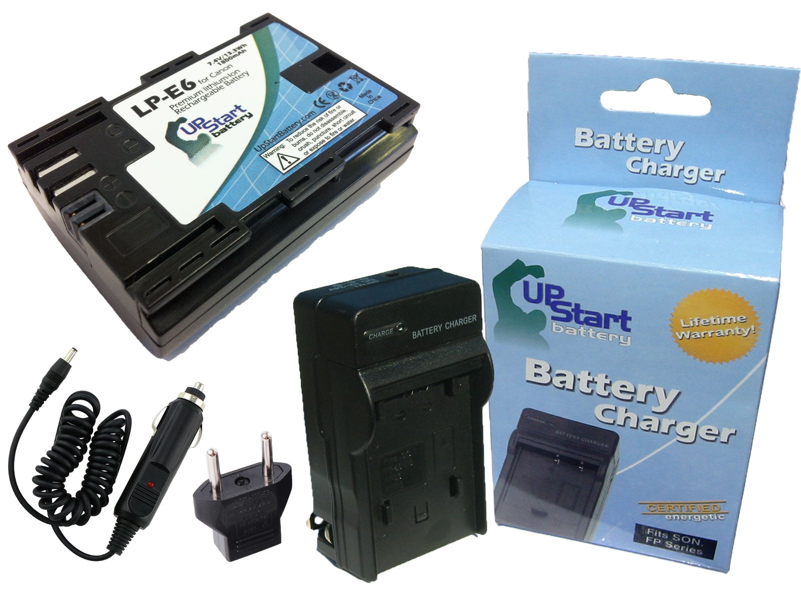 Replacement for Canon 60Da Battery and Charger with Car Plug and EU Adapter Compatible with Canon LP-E6 Digital Camera Batteries and Chargers 1800mAh 7.4V Lithium-Ion