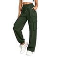 thumbnail image 4 of Costeam Womens Lightweight Quick Dry Cargo Jogger Pants Solid Color Multiple Functional Pockets Adjustable Drawstring Elastic High Waist Tapered Ankle Casual Athletic Long Trousers, 4 of 8