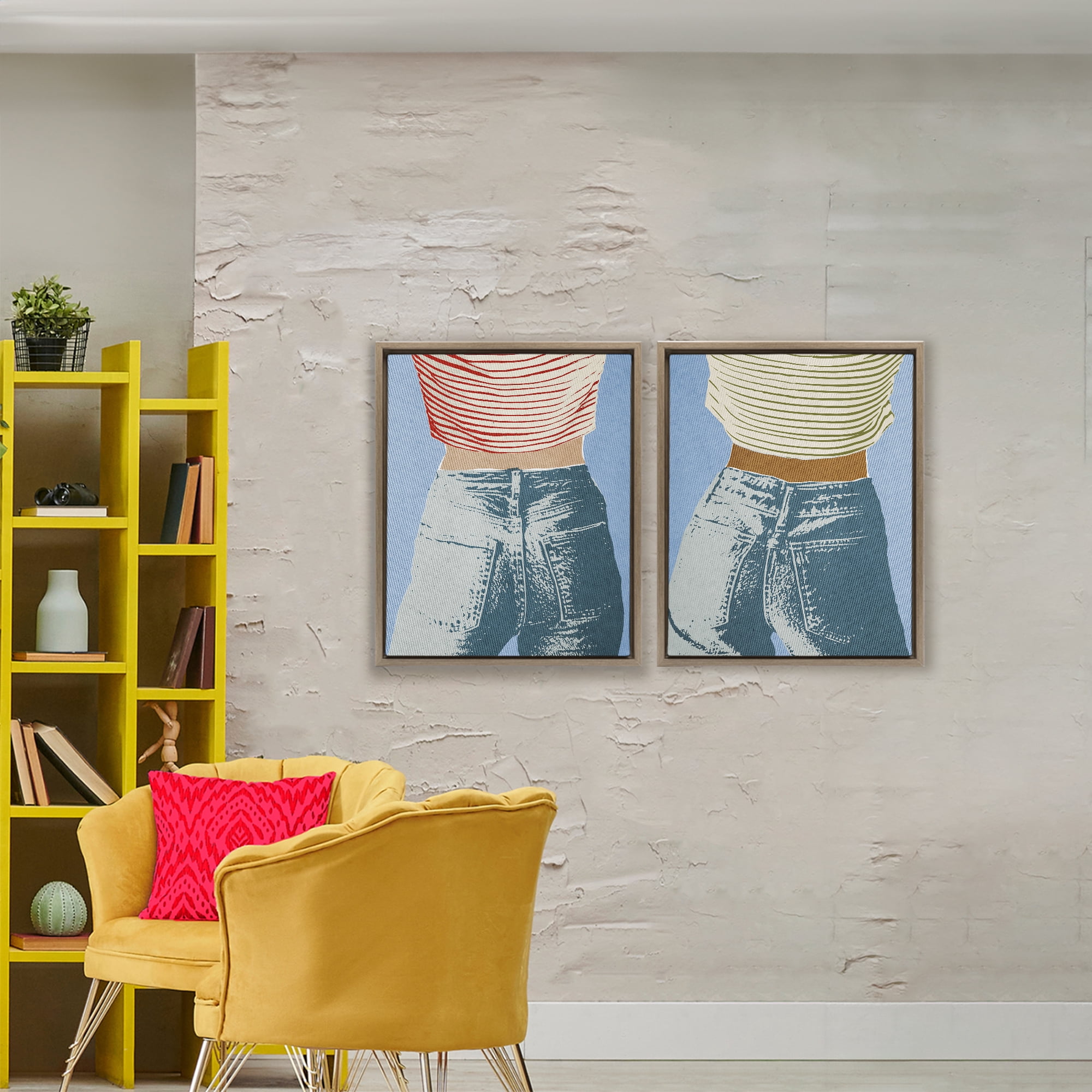 Stupell Industries Favorite Jeans with Striped Shirt 2 Piece Brown Framed Floater Canvas Set, design by Victoria Barnes