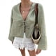 thumbnail image 2 of Blusas con Lazo Frontal para Mujer, Camisas de Y2K, Mangas Acampanadas, Cuello en V, Ropa para Salir, Blusas Casuales con Cordones. Verde L, 2 of 9