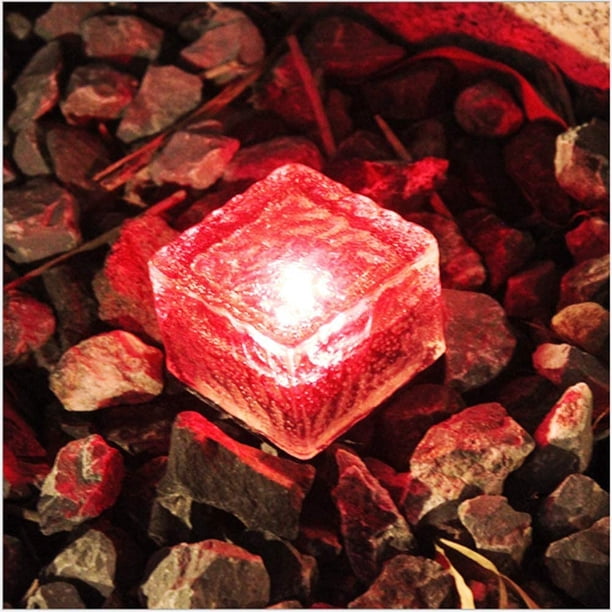Luces de Ladrillo de Vidrio Solar, Baldosa de Hielo Solar Cuadrada LED Luz de jardín de Rocas de Cubo de Hielo a Prueba de Luz enterrada para Patio de Carretera al Aire Libre,Colorido Xemadio WMZY-5-4