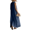thumbnail image 6 of ClodeEU Women's Sleeveless V Neck Button Down Maxi Dress,Casual Loose Shirt Dress with Pockets Navy,Women's Plus M, 6 of 8