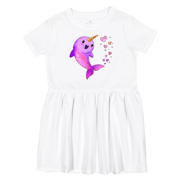 Inktastic Valentine's Day Cute Pink Narwhal with Hearts Girls Toddler Dress