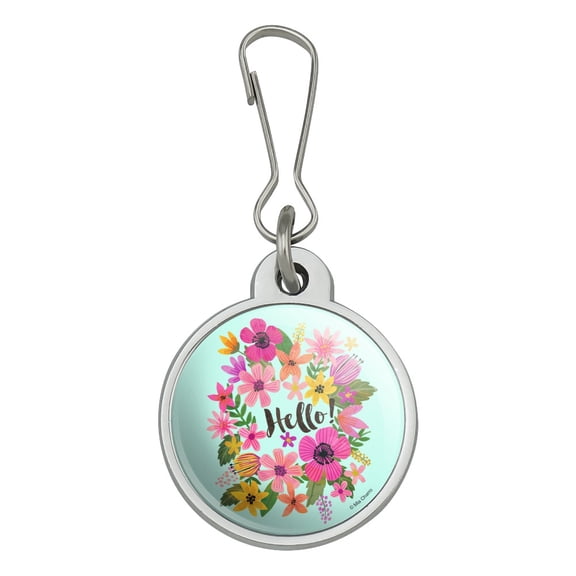 Hello with Pretty Flowers Jacket Handbag Purse Luggage Backpack Zipper Pull Charm